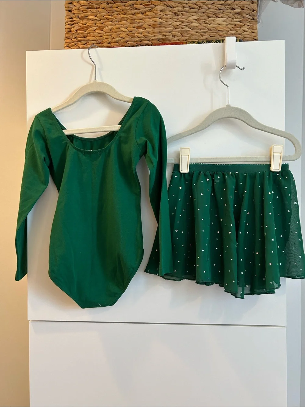 Emerald Green Dance Leotard & Skirt Set - Size 130 (7/8)